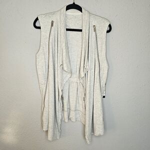 Donna Karan Active Open Cardigan Jacket Womens S Vest Zippers Logo Gray